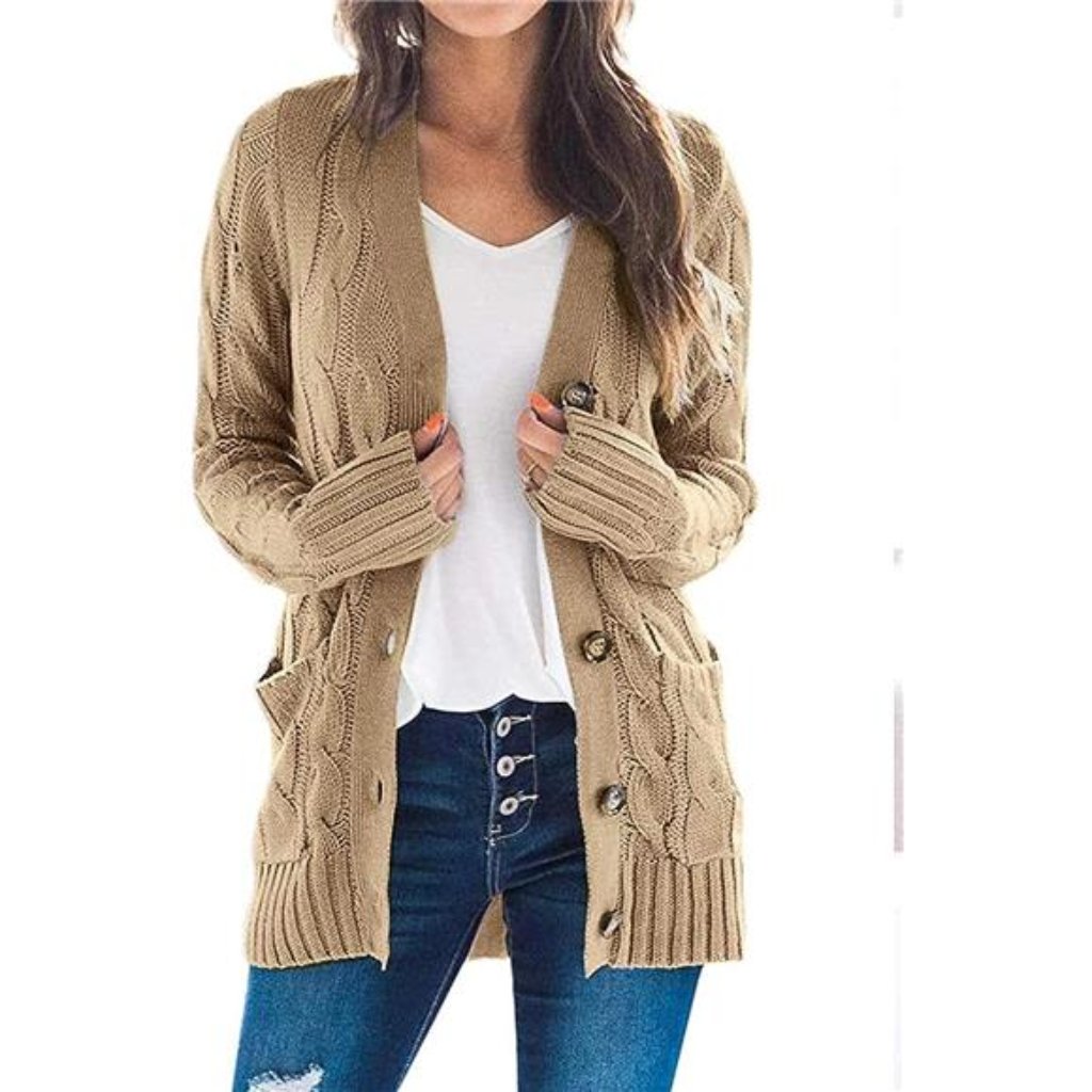 Women's Button Down Open Front Cardigan Sweater Khaki